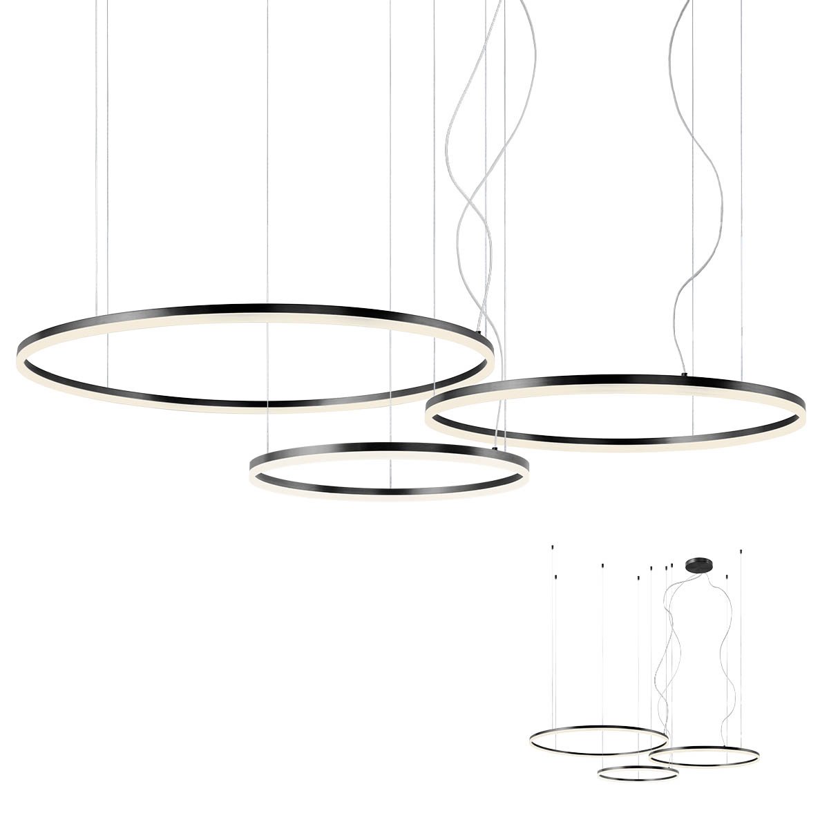 ORBIT SU LED 163W 4000K D1000+800+600 SAND BLACK -DALI